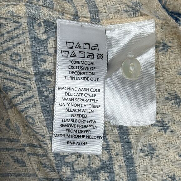 Sigrid Olsen Shirt Womens Small Blue Cream Baroque‎ Print Babydoll Boho Peasant - Picture 8 of 9